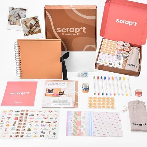 Scrapbook Kit - 80 Page Photo Album DIY Scrapbook - Holds 300+ Photos, with Metallic Pens, 150+ Stickers, Glue Pen, Washi Tapes, Backing Paper, Photo Corner Stickers (Starter Kit - 8 x 8 Inch, Kraft) - Image 1