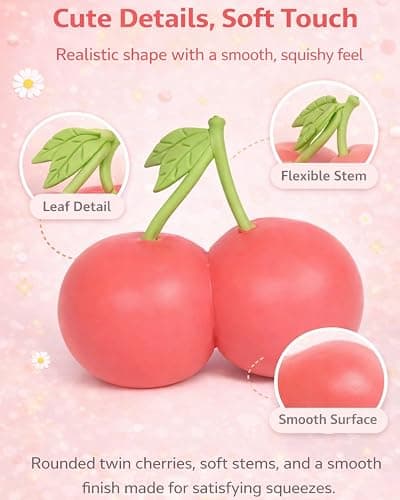 Jumbo Squishy Cherries 5.5 Inch, Giant Slow Rising Fruit Stress Toy, Realistic Sensory Fidget Food for Anxiety Relief, Large Soft Squeeze Ball for Kids Adults, Cute Desk Decor(Type b) thumbnail 2