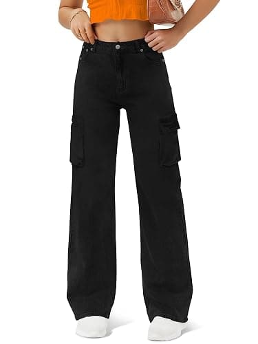 Women High Waisted Cargo Jean for Women with 6 Pockets Straight Wide Leg Jean Casual Baggy Pants - Image 1