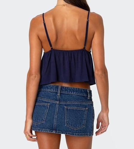 Women Y2k Babydoll Cami Top Spaghetti Strap V Neck Tie Tank Tops Summer Going Out Ruffle Hem Crop Camisole thumbnail 5