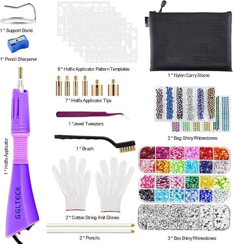 GLTECK Hotfix Applicator, Bedazzler Kit with 5784 PCS Rhinestones for Crafts, DIY Hot Fix Rhinestone Applicator Wand Setter Tool with 7 Tips, 6 Pattern Templates, Gloves, Tweezers & Cleaning Brush thumbnail 4