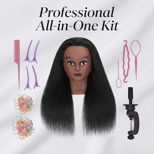 16 Inch 100% Real Hair Mannequin Head Training Head Manikin Cosmetology Doll Head for Hairdresser Practice Braiding Hair Styling with Clamp stand (16 -Inch) thumbnail 9