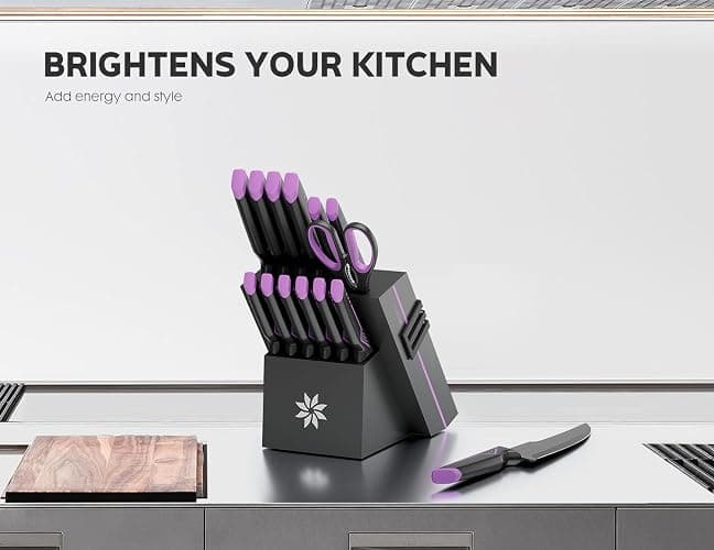 Knife Set - 15 PCS Kitchen Knife Set with Built-in Knife Sharpener Block - Stainless Steel Knife Block Set - Dishwasher Safe, Elegant Box for Men Women thumbnail 6
