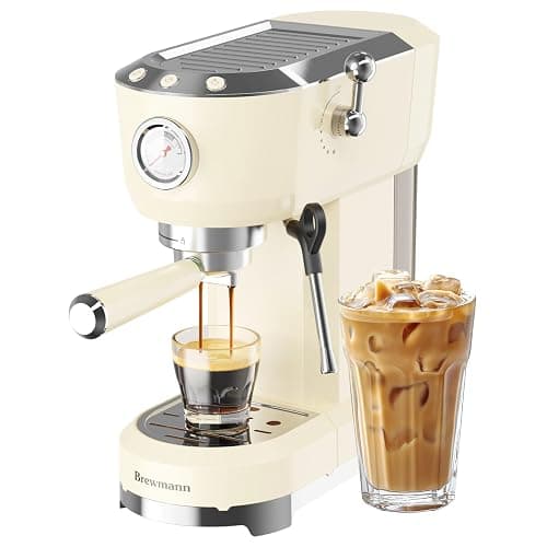 Brewmann Espresso Machine 20 Bar, Latte and Cappuccino Machine with Steam Milk Frother, Fast Heating, Professional Espresso Maker for Home, 42oz Removable Water Tank, Cream - Image 1