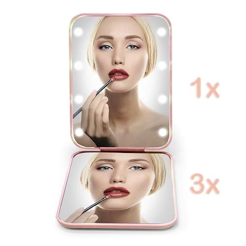 Kintion Pocket Mirror, 1X/3X Magnification LED Compact Travel Makeup Mirror with Light for Purse, 2-Sided, Portable, Folding, Handheld, Small Lighted Mirror for Gift, Pink thumbnail 4