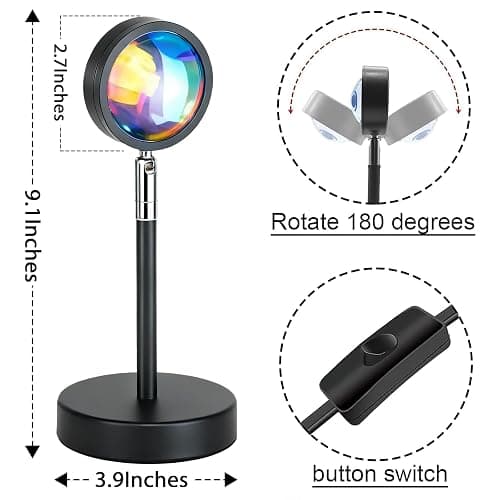 Balkwan Sunset Lamp Projection Rotation Rainbow Projection Lamp Led Romantic Visual Led Light Network Red Light with USB Modern Floor Stand Night Light Living Room Bedroom Décor (Multicoloured) thumbnail 3