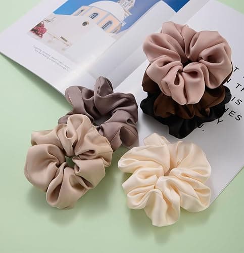 Scrunchies for Women,Satin Scrunchies Softer Than Silk Scrunchies for Hair,Large Hair Scrunchie with Elastic,Hair Ties No Damage,Elastic Ponytail Holders -3 Pack(Black+Pink+Champagne) thumbnail 5