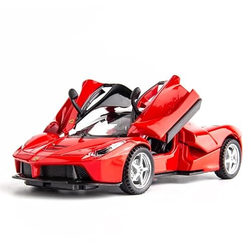 BDTCTK 1:32 Farrari Car Model Pull Back Car with Sound and Light for Kids Boy Girl, Metal Body Door Opened Red - Red - Image 1