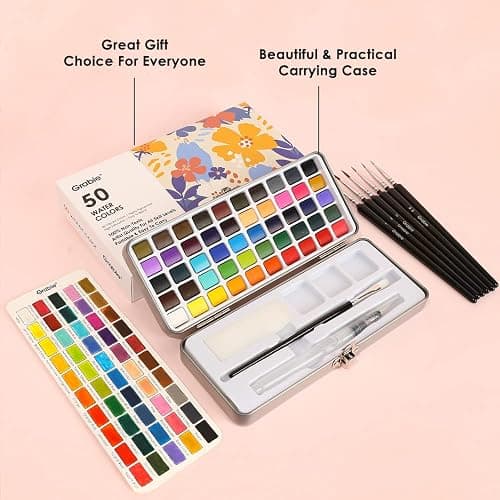 Grabie 50 Colors Watercolor Paint Set, Detail Paint Brush Included, Watercolor Paints, Painting Sets, Art Supplies for Painting, Travel Watercolor Set, Amateur Hobbyists thumbnail 5