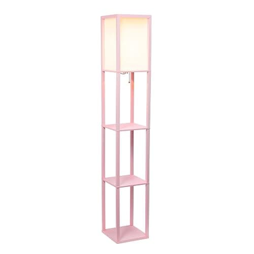 Simple Designs LF1014-LPK Etagere Organizer Storage Shelf Linen Shade Floor Lamp, Light Pink thumbnail 4