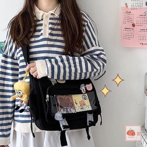 MILLEVIBE Kawaii Crossbody Ita Bag for Women with Pin & Plush Bear - Japanese Messenger Bags Y2K Shoulder Purse thumbnail 2