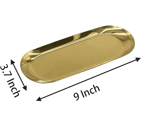 9 Inch x 3.8 Inch Trinket Tray Gold Oval Stainless Steel Small Serving Trays Towel Storage Plate Tea Fruit Trays Jewelry Plate Decorative Storage Tray (2 Gold, Medium) thumbnail 3
