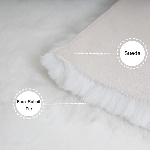Ghouse Ultra Soft Faux Rabbit Fur Rug 4x6, Machine Washable Area Rugs for Bedroom Fluffy Rugs for Living Room, No-Shedding Carpet Sheepskin Rug White thumbnail 3
