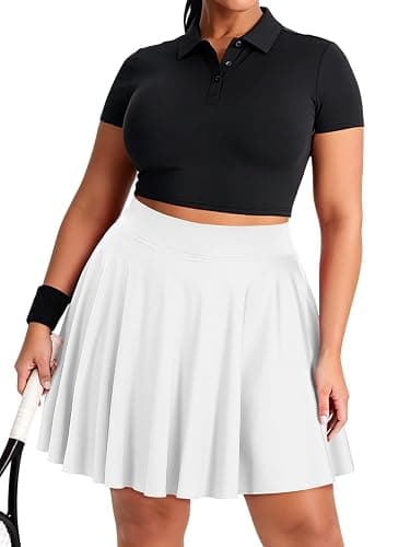 Moon Wood Plus Size Knee Length Golf Skirts for Women 20" High Waisted Athletic Tennis Skorts for Travel Daily - Image 1