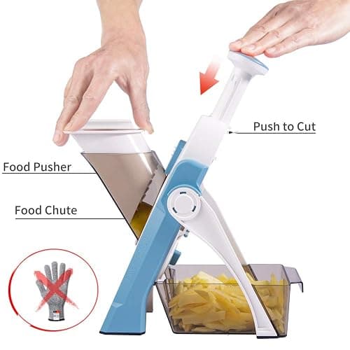 ONCE FOR ALL Safe Mandoline Slicer 5 in 1 Vegetable Cutter, Strips Julienne Dicer Adjustable Thickness 0.1-8 mm for Kitench Fast Meal Prep (Light Blue) thumbnail 2