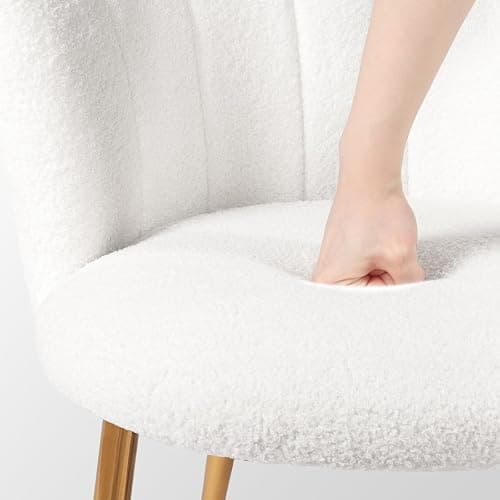 Armchair Tub Chair, Boucle Vanity Chair Shell Accent Chairs with Gold Plating Metal Legs, Leisure Single Sofa Dressing Chairs for Home, Office, Bedroom, Living Room, Dining Room (White) thumbnail 6