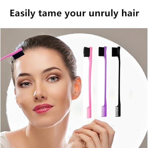 6Pack Double Sided Edge Control Hair Brush Professional Edge Control Hair Brush Comb Set, Dual-Sided Bristle Design, Pink Purple Black thumbnail 4