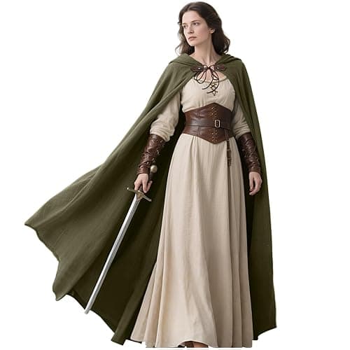 L'VOW Medieval Hooded Cloak Linen Renaissance Cape with Hood - Halloween Hobbit Cosplay Witch Wizard LARP - Image 1