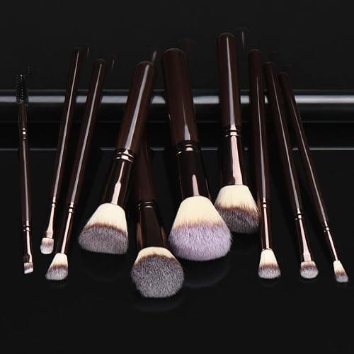 YJ-Anyue 10-Piece Brown Wooden Makeup Brushes Set, Professional Foundation Concealer Contour Eyeshadow Kabuki Brushes, Premium Synthetic Bristles for Liquid Powder Cream thumbnail 7