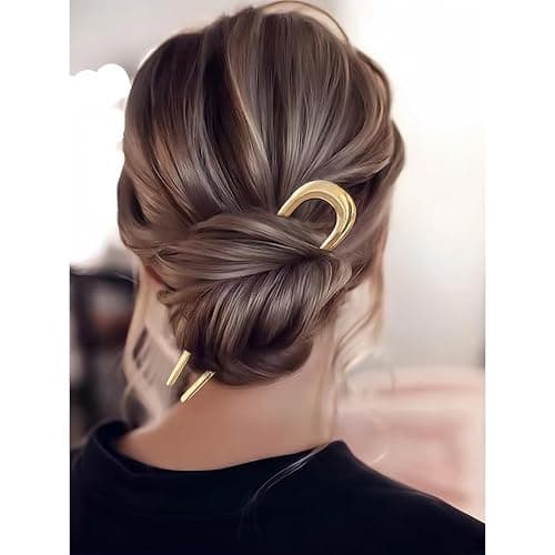 2 Pcs Metal French Hair Pins, French Twist Hair Pin for Buns, U Shaped French Pins for Women Girls, Hair Sticks, Hair Fork - 2*Gold thumbnail 2