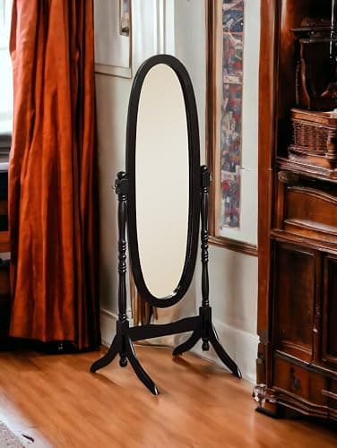 Liveasy Furniture Full Length Mirror with Stand, Vintage Wood Cheval Mirror, Adjustable Freestanding Floor Mirror (Black) thumbnail 4