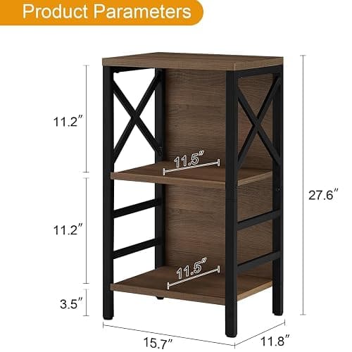 MNEETRUNG Small Bookshelf,3 Tier Industrial Bookcase with Metal Frame and Backboard,Low Rustic Brown Book Shelf,Book case for Small Spaces,Living Room,Bedroom and Home Office thumbnail 3