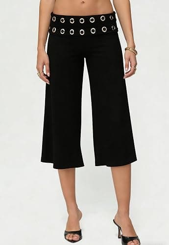 Adoeren Women Fold Over Lounge Capris Wide Leg Cropped Flowy Gaucho Pants Comfy Casual Yoga Coluttes Pajama Bottom thumbnail 4