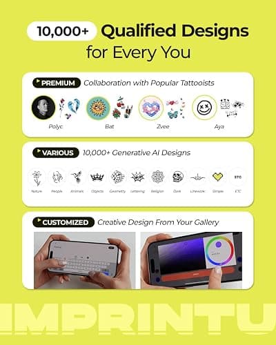 Imprintu Temporary Tattoo Printer – Full Set with Powder Primer & Balm Fixer, 100% Vegan Cosmetic Ink, Dual Mode for Skin & Objects, Lasts up to 24 Hours, Over 10,000 Custom Designs with iOS/Android thumbnail 8