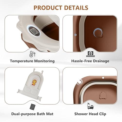 MoreFeel Foldable Baby Bathtub with Thermometer - 4-in-1 Grow-with-Me Collapsible Infant Tub (Newborn to Toddler) with Adjustable Mesh Sling - Space Saving Design thumbnail 6