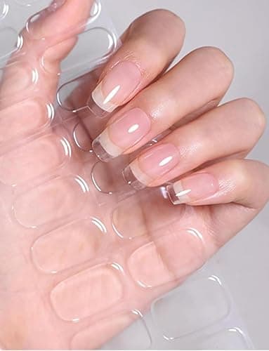 Semi Cured Gel Nail Strips, 20pcs Gel Nail Stickers UV, Wraps for Home Manirue DIY (Clear) - Image 1