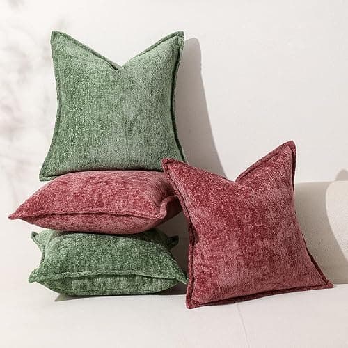 DEZENE Pack of 2 Burgundy Fall Decorative Throw Pillow Covers 18x18 Cozy Soft Chenille Accent Vintage Square Couch Pillow Covers for Home Decor Bed Sofa Living Room thumbnail 6