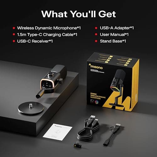 MAONO PD100W Wireless/USB Microphone, PC Gaming Mic with One-Click Noise Reduction,Mute Button,Custom RGB, 3.5mm Headphone Jack, Desktop Dynamic Streaming Mic for Recording,Podcasting, Black thumbnail 6