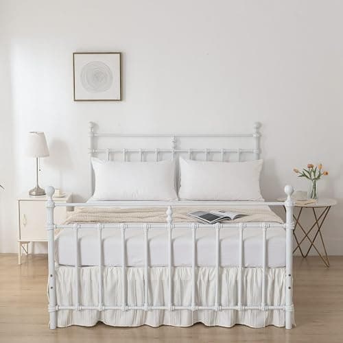 Striped Tufted Bed Skirt Twin Size, Ruffled Bed Skirt with Split Corners, Twin Bed Skirts 18 Inch Drop, Ivory, 18" Twin thumbnail 7