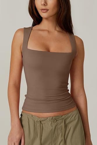 QINSEN Women's Square Neck Sleeveless Double-Layer Tank Tops Basic Tight T Shirts thumbnail 4