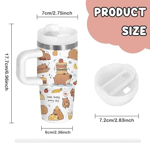 Capybara Gift for Women, 14oz Capybara Tumbler with Handle, Lid & Straw - Vacuum Insulated Stainless Steel Travel Mug - Hot/Cold Car Cup for Commuting, Office - Kawaii Water Bottle Gifts for Adults thumbnail 3