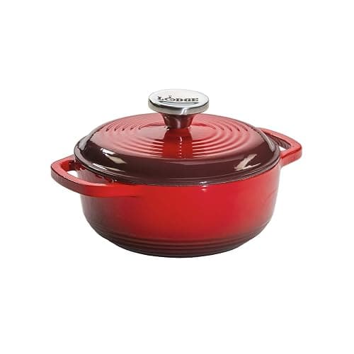 Lodge 1.5 Quart Enameled Cast Iron Dutch Oven with Lid – Dual Handles – Oven Safe up to 500° F or on Stovetop - Use to Marinate, Cook, Bake, Refrigerate and Serve – Red - Image 1