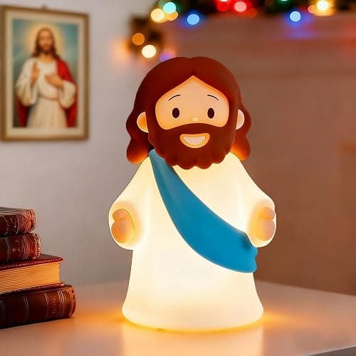 KangTen CHEN Jesus Night Light Rechargeable Bedside Night Light Dimmable Silicone LED Light Ideal for Religious Gatherings, Gifts for Sunday School, Baptism Presents, Easter Egg Decorations (Blue) - Image 1