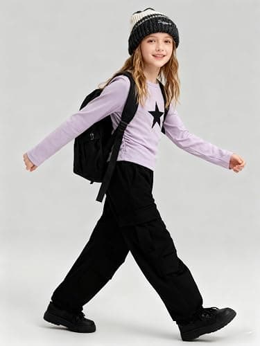 Cakaner Tween Girls Clothes Ribbed Star Printed Shirt + Cargo Pants Sets Fall Outfits Sizes 7-16 Years thumbnail 6
