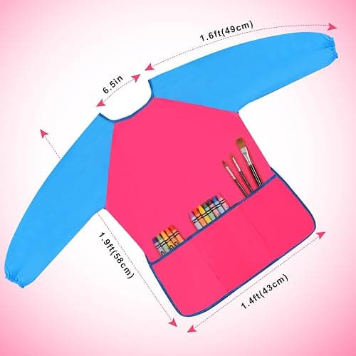 Yeunmu Kids Painting Apron 2 Pack, Waterproof Toddler Art Smock, Artist Smock for Kids Age 2-8 with Long Sleeve and 3 Pockets thumbnail 4