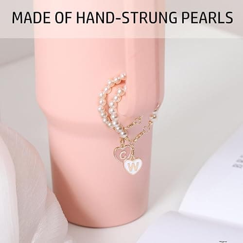 LUHOHI Pink Bow Stanley Straw Topper, 2pcs Pearl Chain for Stanley Cup Accessories Initial Letter Charms Handle with 2pcs Straw covers for Water Bottle Jewelry Tumbler Personalized Decorations Tag D thumbnail 4