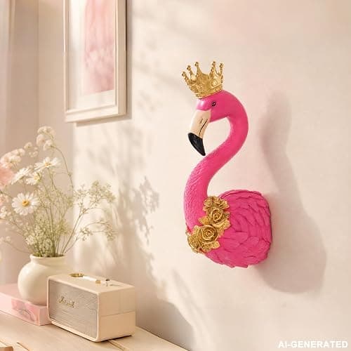 WOPARTY Flamingo Wall Decor, Resin Crown Flamingo Head Wall Sculpture with Gold Rose Accents, 13 x 5.9 Inch, Home Decor Gift (Pink) thumbnail 8