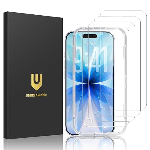 UNBREAKcable 4-Pack iPhone 17 Screen Protector, 9H Hardness | 9H tempered glass | 99.99% HD clarity | Double Shatterproof|alignment frame easy install | case-friendly - Image 1