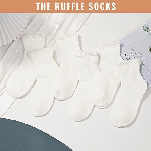 Iridipity 6 Pairs Ruffle Socks Woman Cute Frilly Ankle Socks for women girls thumbnail 3