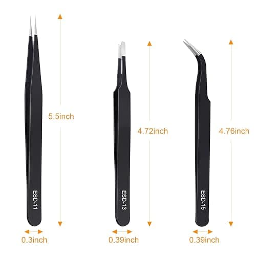 kaverme 3PCS Precision Tweezers Set, Upgraded Anti-Static Stainless Steel of Tweezers, for Electronics, Soldering, Laboratory Work, Jewelry-Making, Model, Craft thumbnail 2