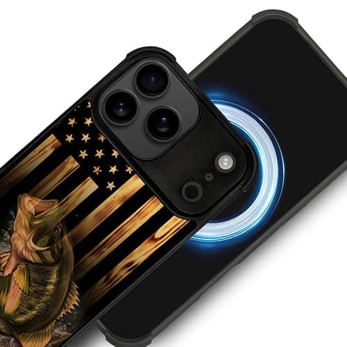 DJSOK Case for iPhone 17 Pro Max,Compatible with MagSafe,Anti-Scratch Shockproof Case,Wood American Flag Fish thumbnail 2