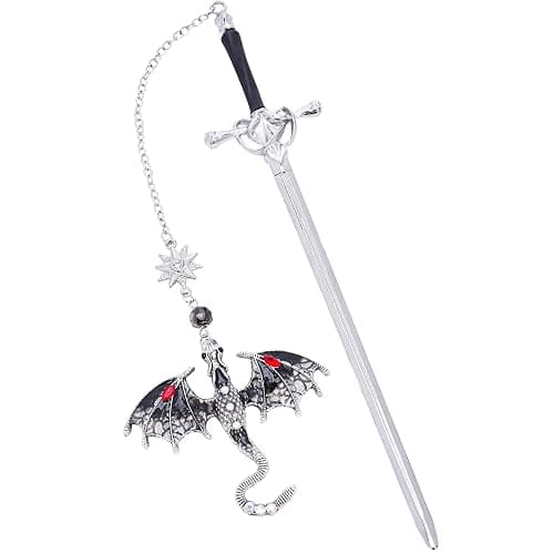 Berirexrion Fourth Wing Dragon Bookmark - Fantasy Sward Book Marks Vintage Tassel Metal Pendant Antique Silver Gray Inspirational Bookmarks Reading School Office Supplies Gift Men Boy Bookworm Reader - Image 1