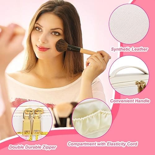 GINOYA Large Capacity Toiletries Bag, Birthday Gift for Girl, Ladies Makeup Organiser Bag with Skin for Skincare Preppy Makeup Pencil Case Cosmetic Travel Pouch thumbnail 4