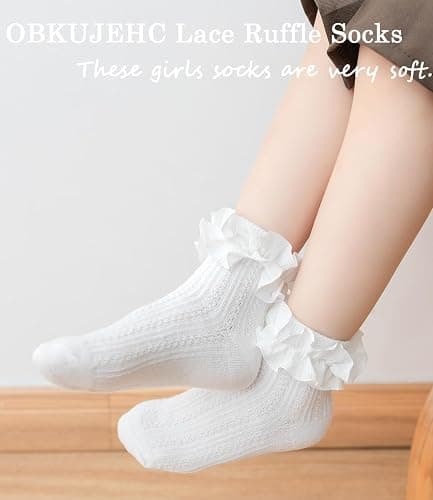 ObkuJehc Toddler Girl Socks Toddler Ruffle Sock Girls 2t-3t Baby Infant Dress Lace White Frilly Ruffle Socks for Girls thumbnail 3