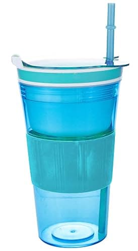 CaySep Women Men Snack and Drink Cup Kid's Combo All-in-One Tumbler for On-The-Go (Blue Pack of 1) - Image 1