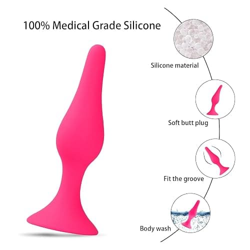 Anal Plug Sex Toys,HISIONLEE 5PCS Sex Anal Toys Silicone Butt Plug Training Kit for Adult Sex Toys & Games Women Male and Beginners (Rose Red) thumbnail 2